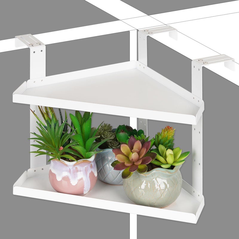 Olpchee Office Cubicle Shelf - Height Adjustable Corner Shelf with Adjustable Hooks - Image 1